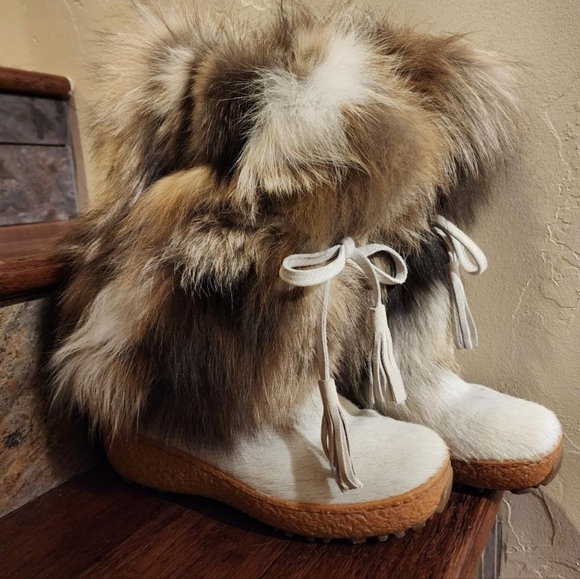 Oscar de la Renta Fox Fur Volpe Bianco Iceburg Chiaro Cream & Brown Boots - 40 - Picture 4 of 10
